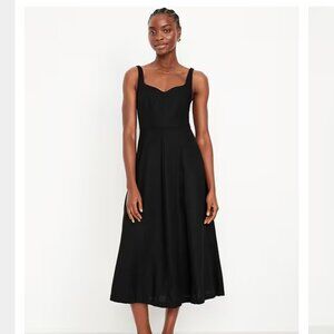 Old Navy Fit & Flare Sleeveless Linen-Blend Midi Dress in Black